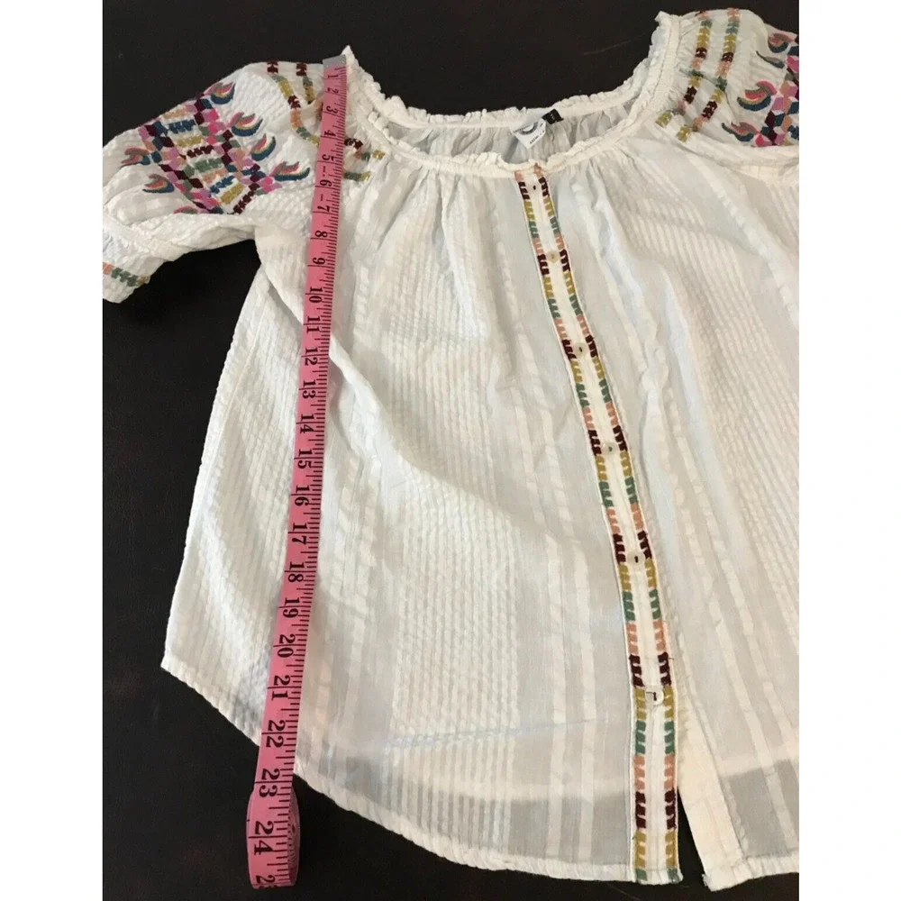 Anthropologie Akemi + Kin Pajaro Embroidered Peasant Blouse Size 2 White Boho
